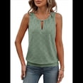 thumbnail image 3 of Blusas de Verano con Ojales para Mujer, Camisetas Sin Mangas con Cuello Redondo, Camisetas para Mujer Verde L, 3 of 9