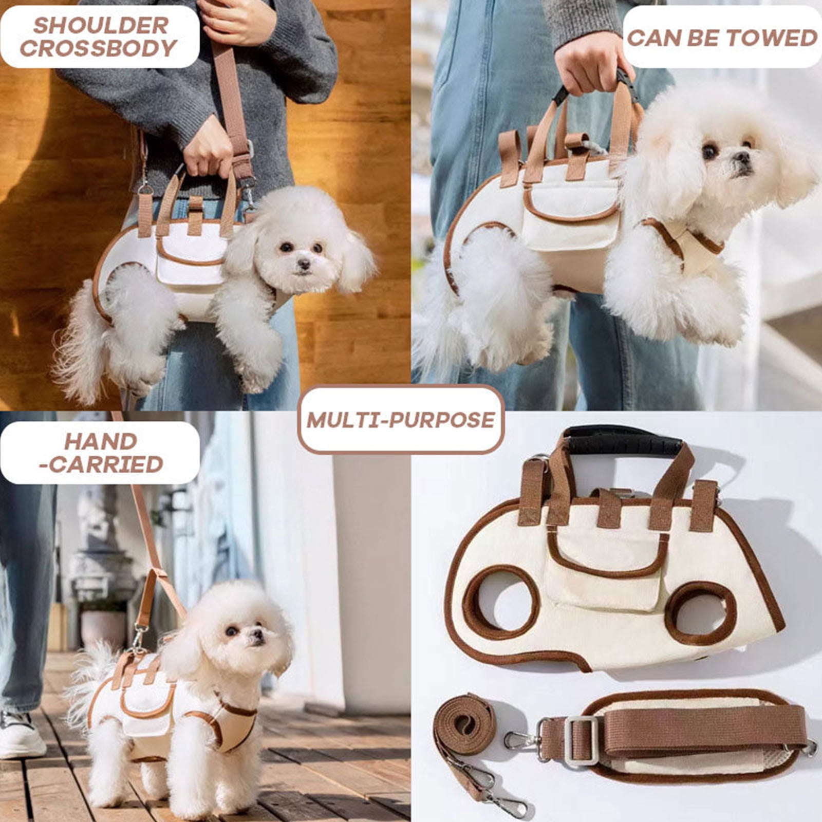 Dog Full Body Lift Harness for Small Dogs, Outdoor Pet Bag Hands Free Shoulder Yorkie Carrier, Adjustable Breathable Vest Straps with Small Puppy Treat Bag, Beige (L(14.33~19.84lbs))