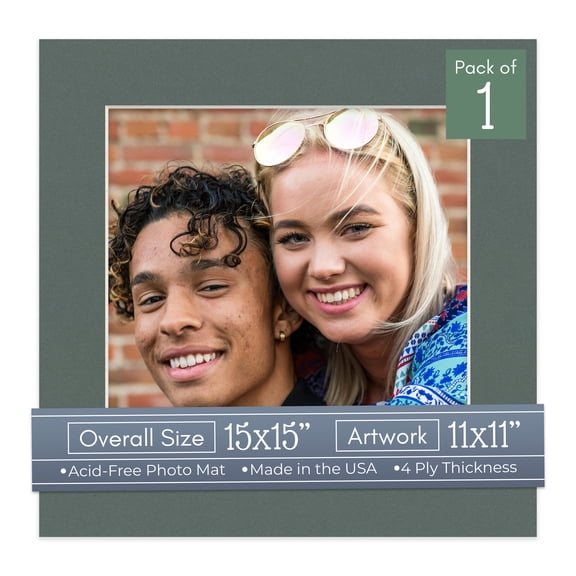 Granite Gray Picture Frame Mat for 15x15 Frames - Fits 11x11 Photos - 1 Mat