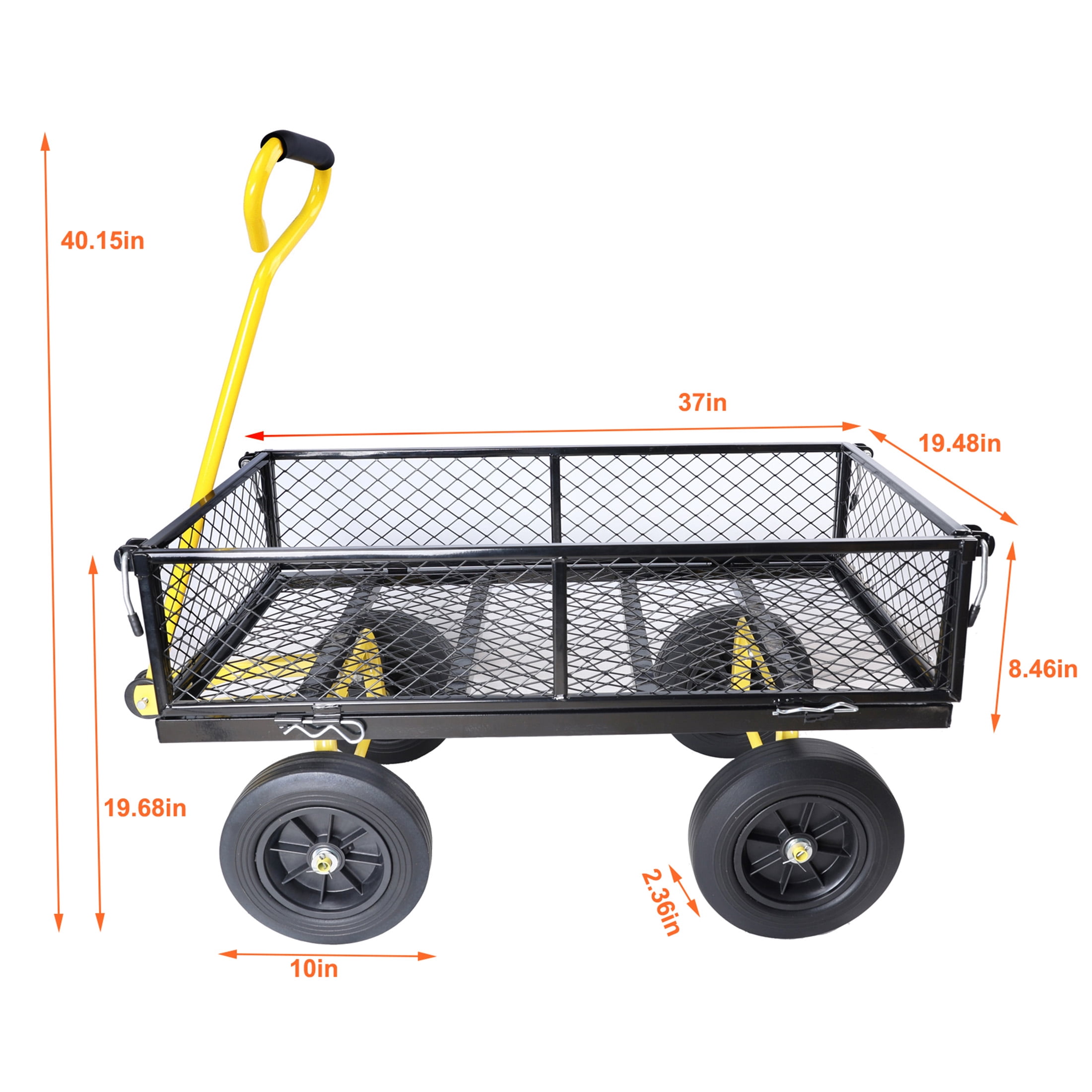 Aukfa Mesh Steel Wagon Cart with Removable Sides, Garden Cart Heavy Duty Utility Wagon with Rotating Handle/10'' Tires for Garden Yard, Yellow