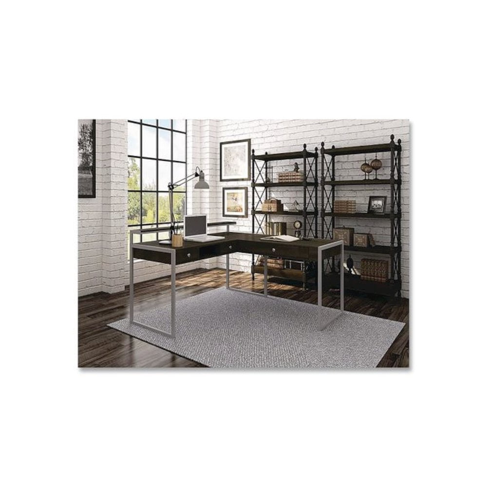 Whalen Asherton L-Shaped Corner Desk, 60" x 60" x 35.88" (Left) and 30" (Right), Fawn Aged Oak/Titanium