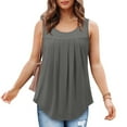 thumbnail image 4 of Mrat Tank Tops Plus Size Women's Fashion Solid Color Squares Neck Comfortable Loose T-Shirt Sleeveless Blouse Casual Tops Ruched Tank Tops for Women S-197 Gray L, 4 of 7