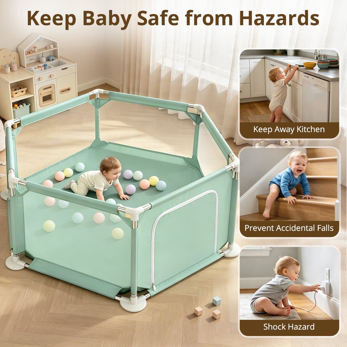 Baby Playpen,Kids Large Playard Indoor & Outdoor Kids Activity Center,Infant Safety Gates with Breathable Mesh,Sturdy Play Yard for Toddler,Children's Fences Packable & Portable