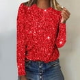 thumbnail image 2 of yardsong Women's Dressy Crew Neck Sequin Tops Long Sleeve Sparkly Glitter Holiday Club Party Blouses Red,XL, 2 of 5