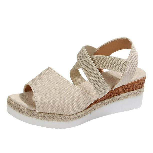 Bmisegm Women's Solid Color Wedge High Heel Casual Sandals Womens Sandals Summer Beige 7
