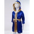 thumbnail image 5 of dPois Kids Boys Boxing Robe Costume Satin Long Hooded Hoodie Halloween Cosplay Costume Royal Blue 8, 5 of 7