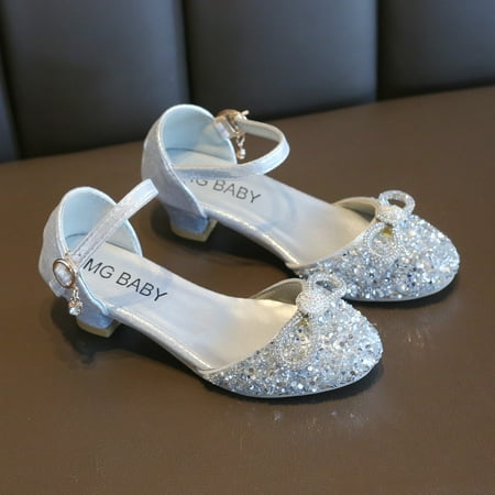 

kpoplk Toddler Walking Shoes Bling Toddler Girls Kid Shoes Bowknot Baby Dance Princess Sandals Baby Shoes(Silver)