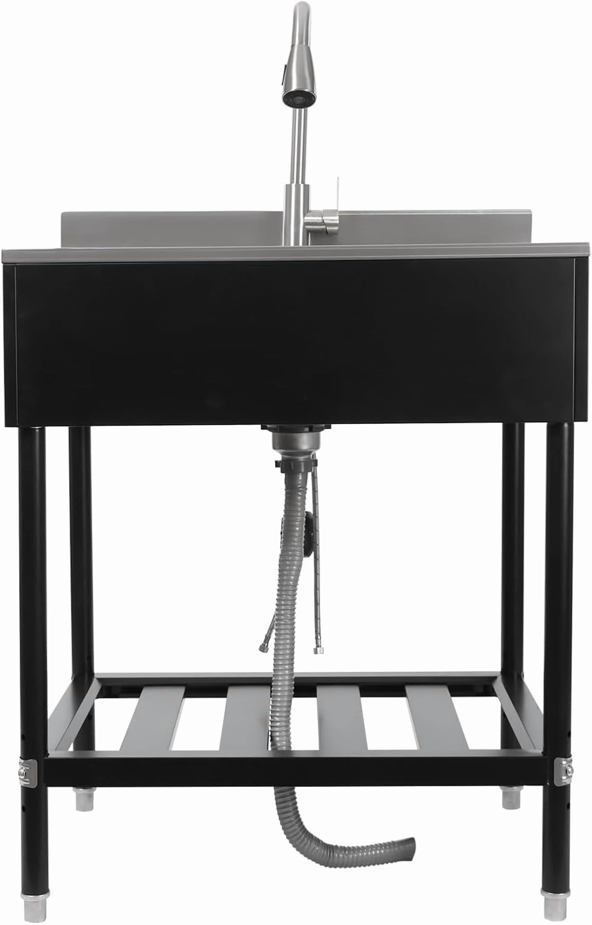 Utility Sink Free Standing Kitchen Sink w/Cold & Hot Faucet, 304-Stainless Steel Single Bowl Sink Laundry Outdoor Sink for Restaurant, Laundry Room, Bathroom Farmhouse (Black)