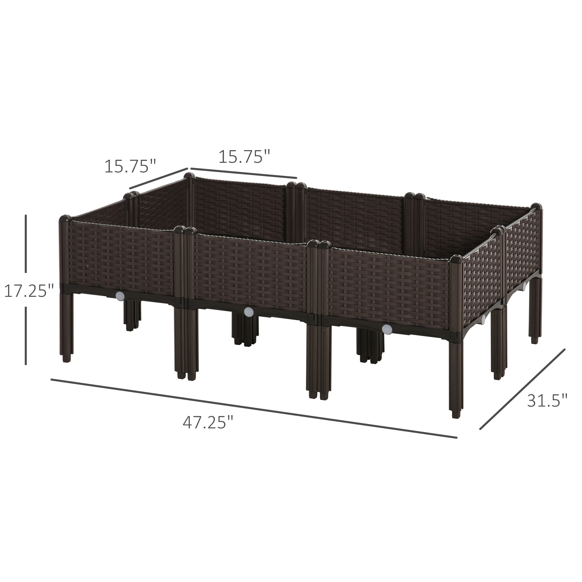Outsunny 6 Piece Raised Garden Bed Kit, Elevated Planter Boxes with Drainage Holes for Outdoor Flowers, Vegetables, and Herbs