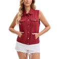 thumbnail image 3 of INSPIRE CHIC Women's Denim Vests Button Down Washed Sleeveless Jean Jackets with Pockets Red 2XL, 3 of 7