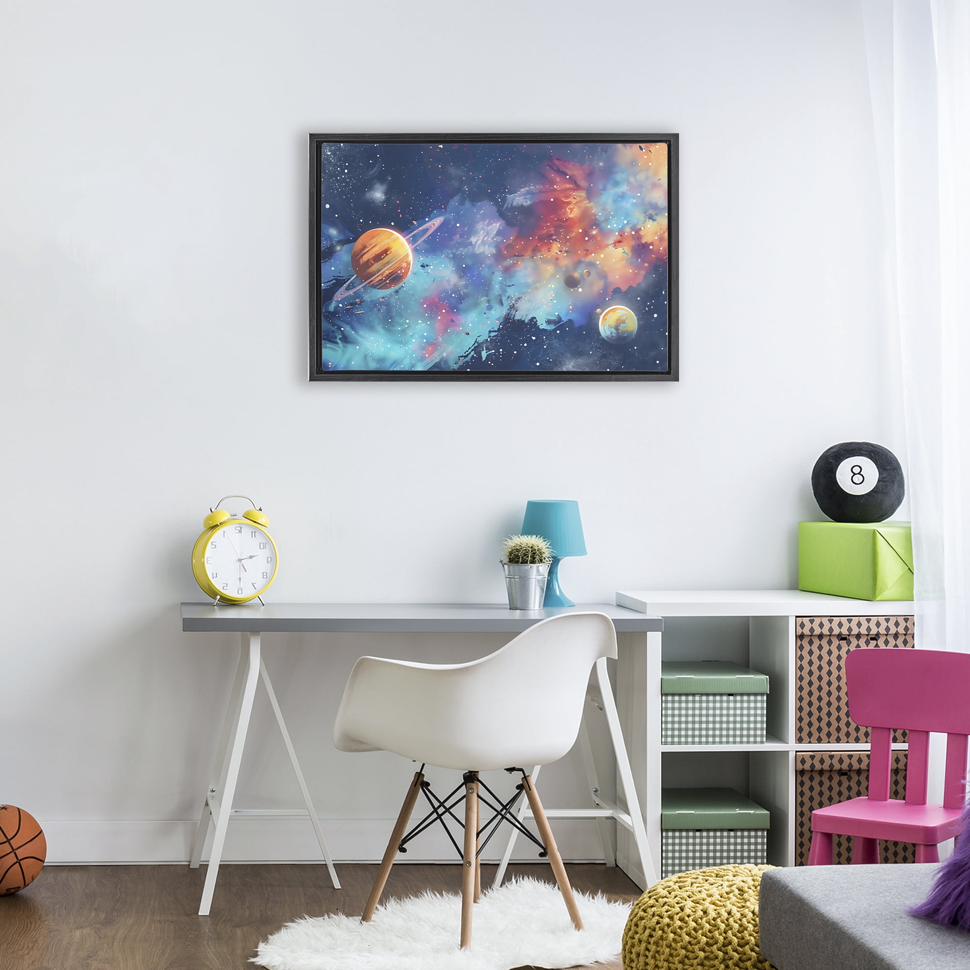 Stupell Industries Nebula Dreams Scattered Planets Black Framed Floater Canvas Wall Art, design by Creative Studio