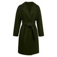 thumbnail image 4 of Women's Notch Lapel Wool Blend Overcoat, Long Length Trench Style Coat, Classic Winter Warm Overcoat, Elegant Casual Outerwear, Versatile Mid-Calf Length Coat Green XXL, 4 of 5