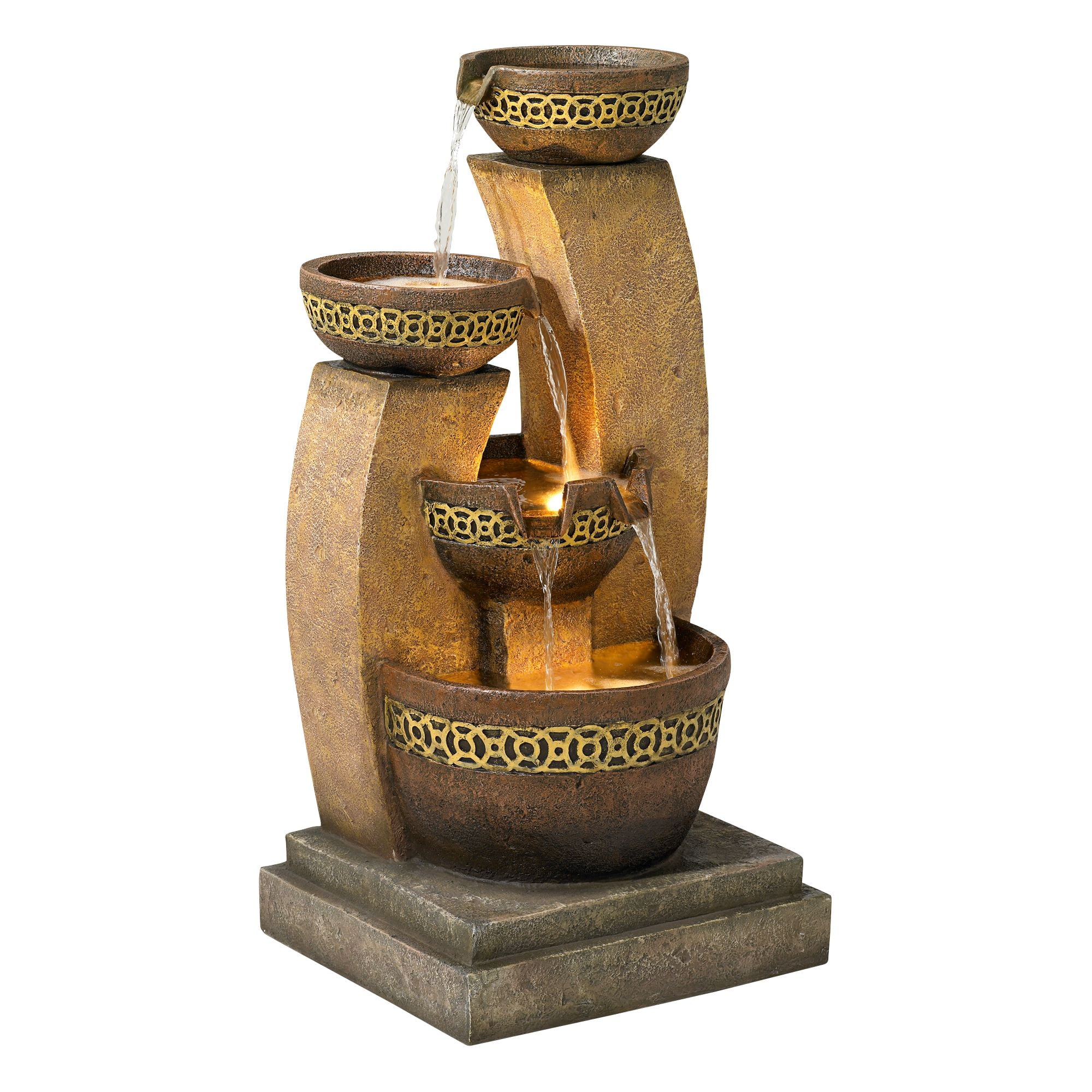 Four Bowl 41 1/2" High Large Zen Indoor Outdoor Decor Faux Stone Floor Fountain with Light LED Cascading