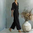 thumbnail image 4 of Moxiu Women's Elegant V Neck Jumpsuits Plus Size Dressy Casual Half Sleeve Wide Leg Long Pants Rompers Formal Office Work Overalls Black,XXXXL, 4 of 7