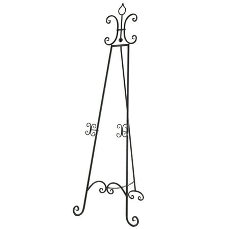 DecMode Traditional Black Metal Easel with Fleur de Lis Designs and Support Chain, 23"W x 66"H