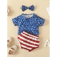 thumbnail image 4 of Bagilaanoe Toddler Baby Girl 4th of July Outfits Star Striped Print Short Sleeve Tops Shorts Headband 3pcs Independent Day Sets, 4 of 9