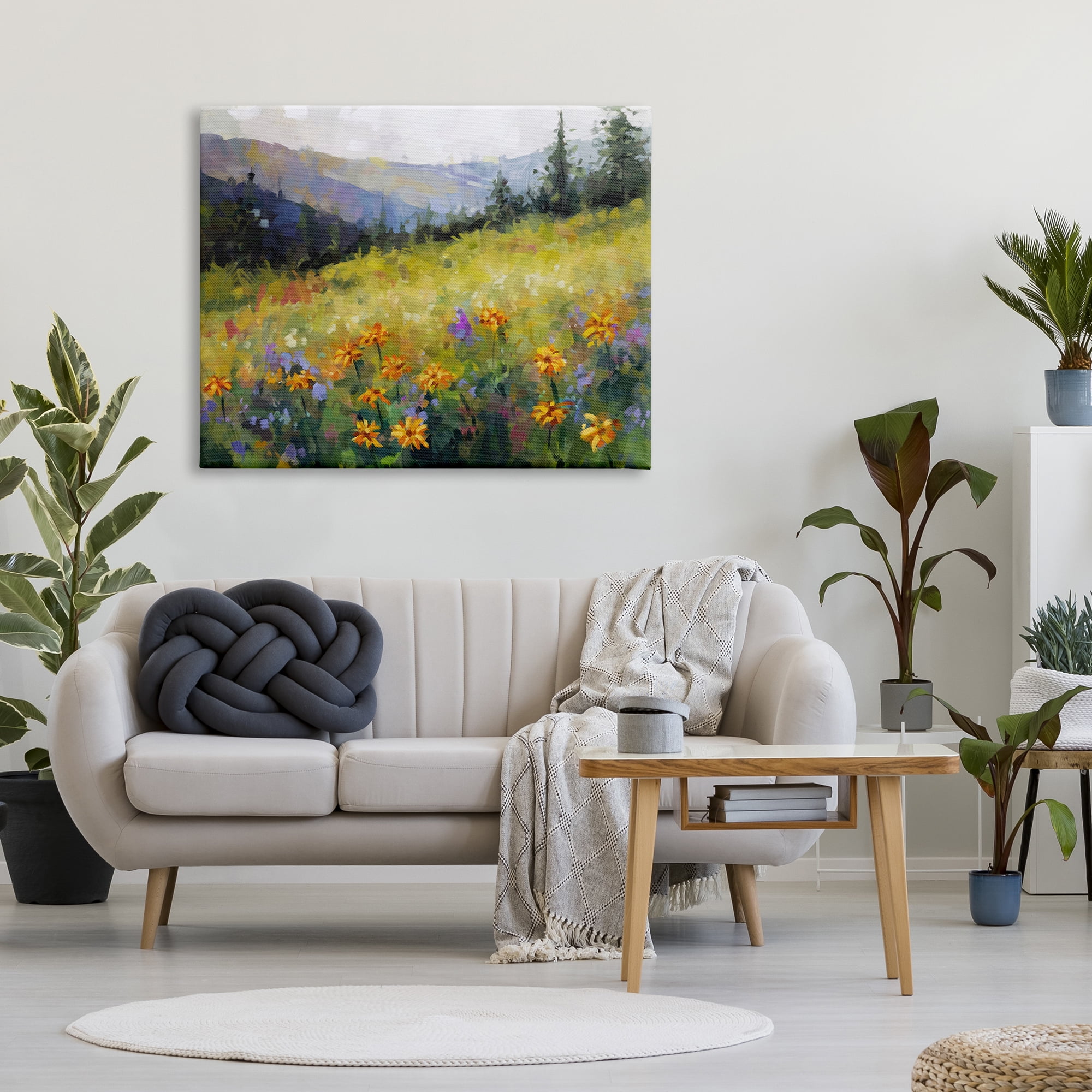 Stupell Industries Flower Meadow Painting Landscape Painting Gallery Wrapped Canvas Art Print Wall Art, 48 x 36