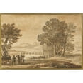 thumbnail image 2 of Claude Lorrain 18x13 Black Ornate Wood Framed Double Matted Museum Art Print Titled - A Wooded River Landscape with Jacob, Laban, and His Daughters (1661), 2 of 5