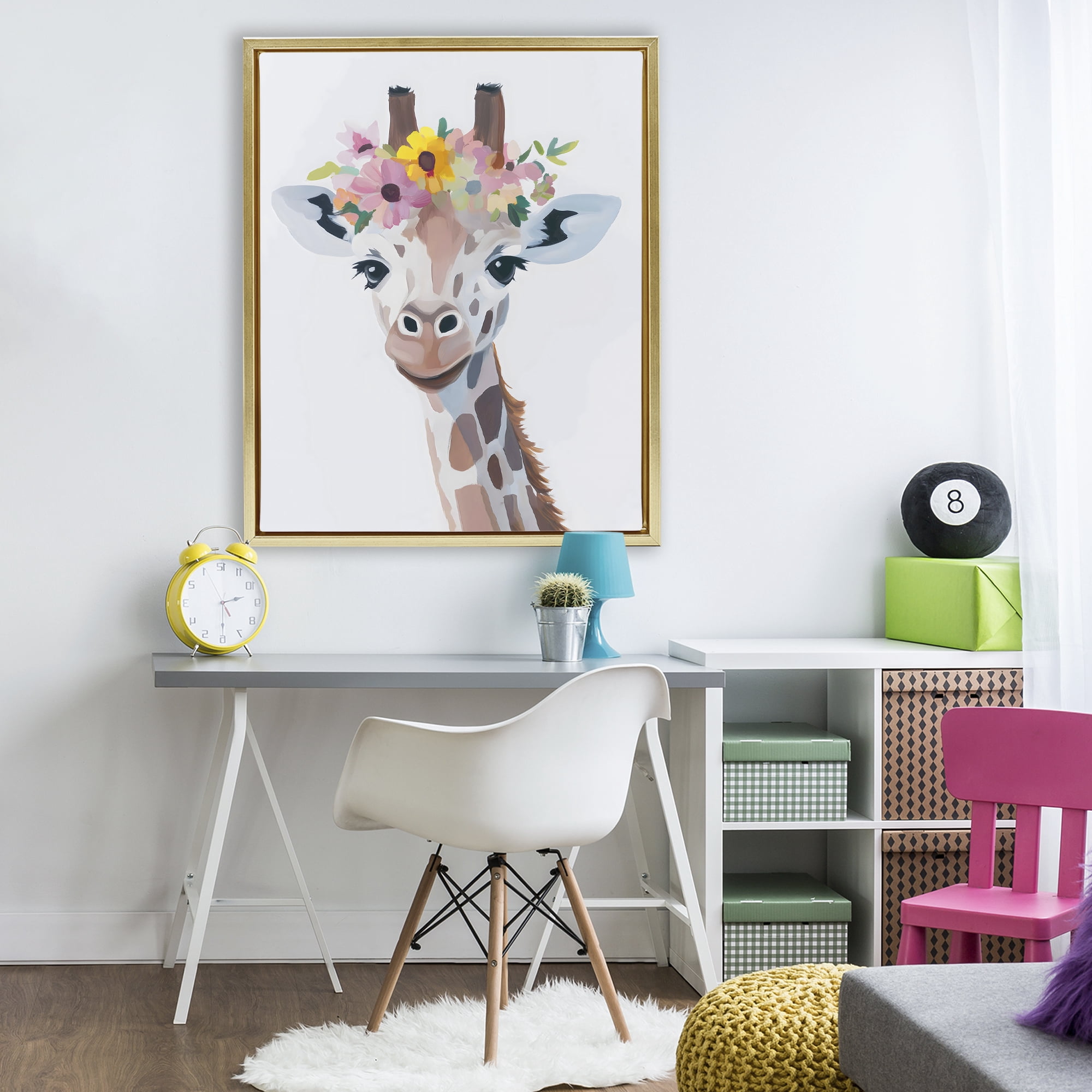 Stupell Industries Flower Crown Giraffe Gold Framed Floater Canvas Wall Art, design by The Prints Vibe