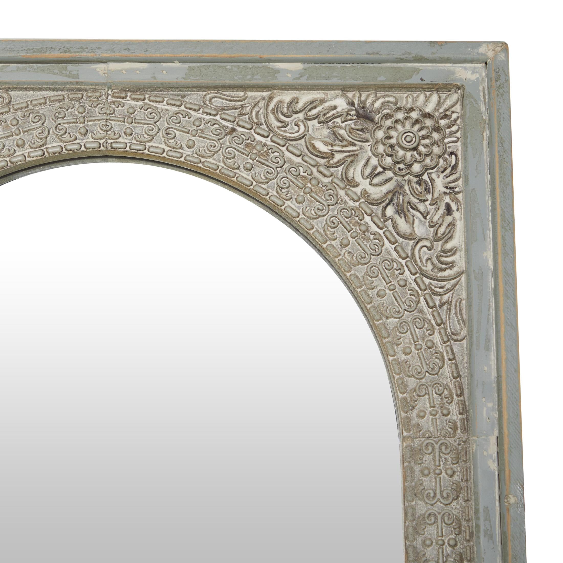 DecMode Bohemian Brown Carved Wood Floor Mirror with Flower and Scroll Designs, 20"W x 70"H