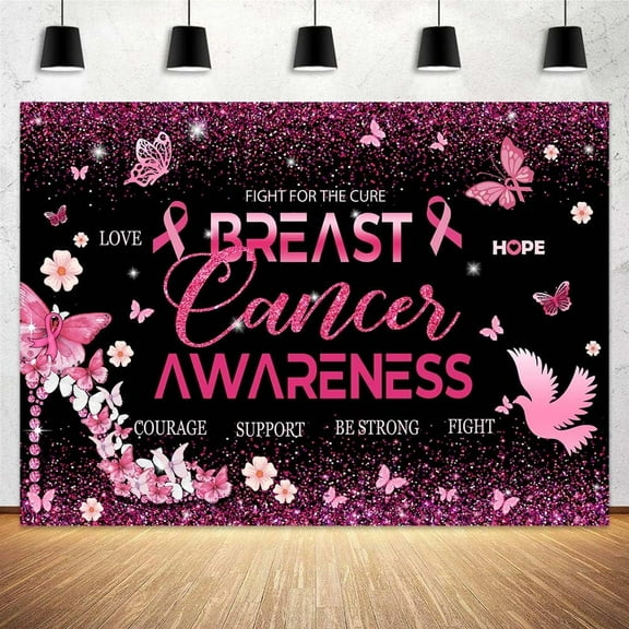 Breast Cancer Awareness Backdrop Pink Ribbon Hope Survivor Party for Photography Background Charity Events Fundraising Party Decorations Banner Supplies