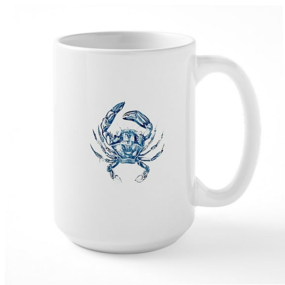 CafePress - Coastal Nautical Beach Crab Large Mug - 15 oz Ceramic Large White Novelty Mug