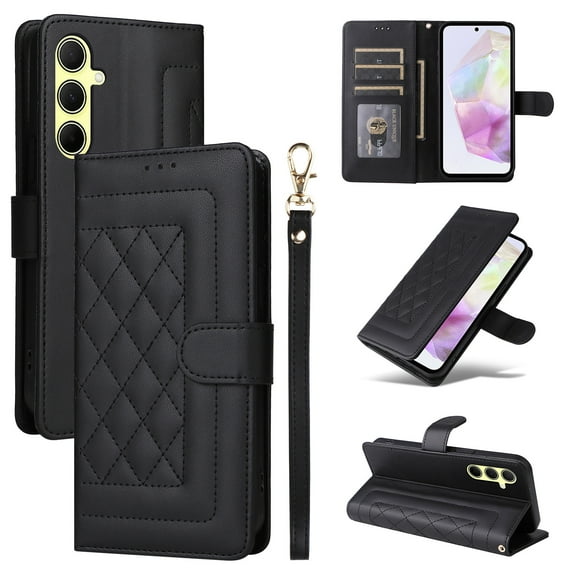 Dteck Wallet Case for Samsung Galaxy A35 5G with Wrist Strap, Galaxy A35 5G Phone Case Wallet with Card Slots, PU Leather Flip Cover Folio Phone Case for Samsung Galaxy A35 5G,Black