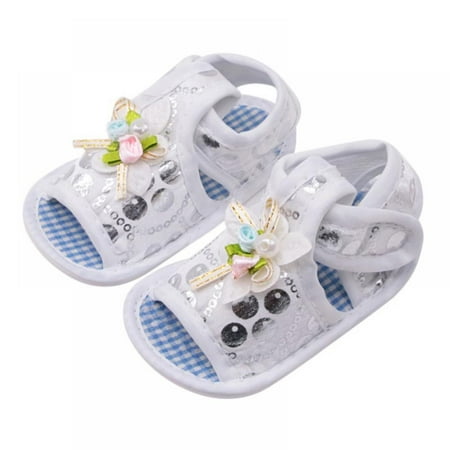 

SUPERHOMUSE Newborn Cotton Sandals Baby Girl Hollow Printed Soft-Soled Dress Sandals 0-18 Months