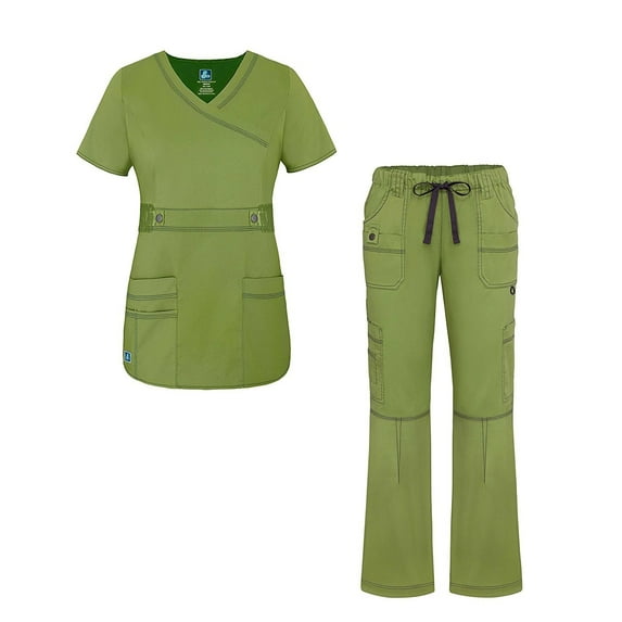 Adar Pop-Stretch Junior Fit Womens Scrub Set - Crossover Top and Multi Pocket Pants