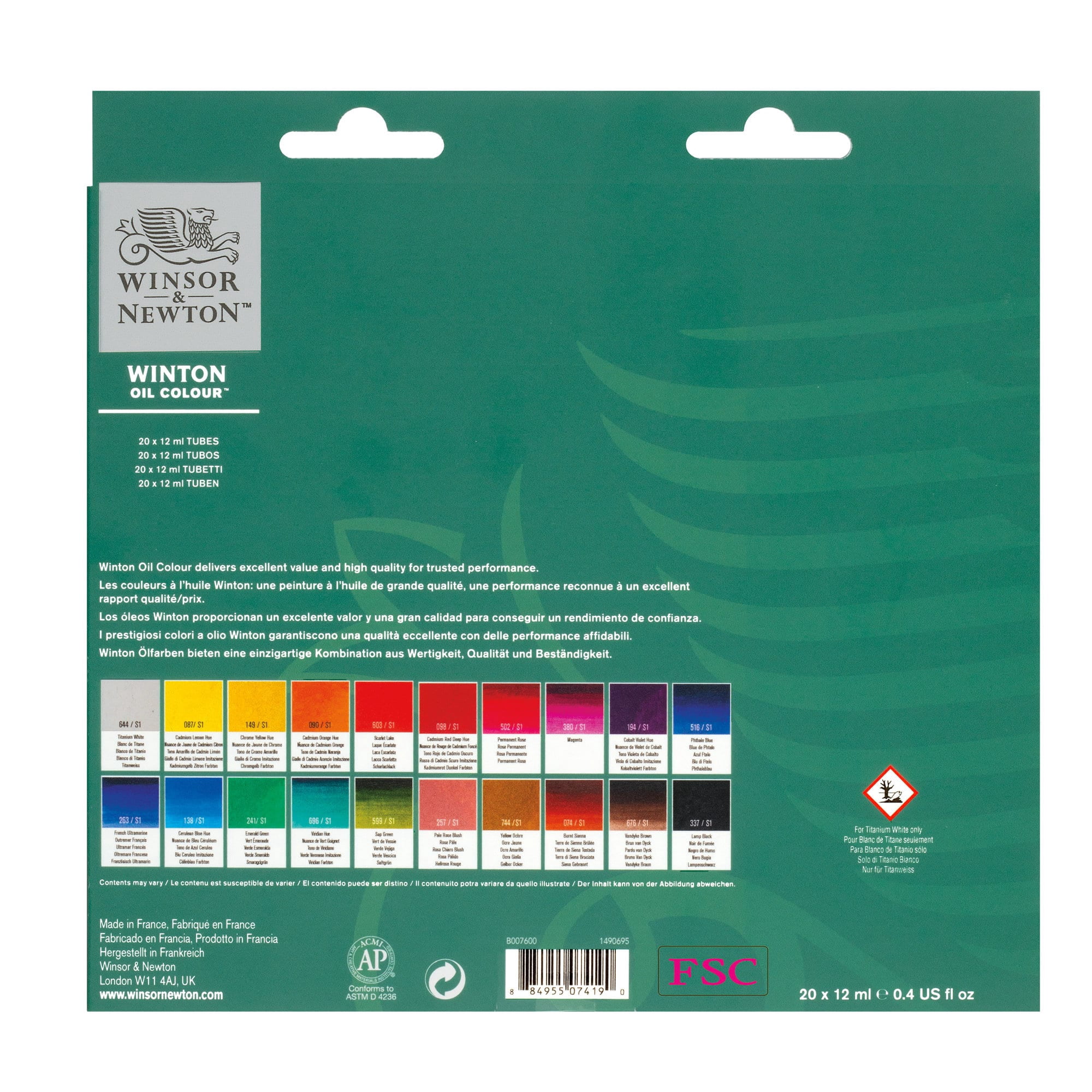 Winsor & Newton Winton Oil Color Paint, 12 mL Tubes, 20 Colors