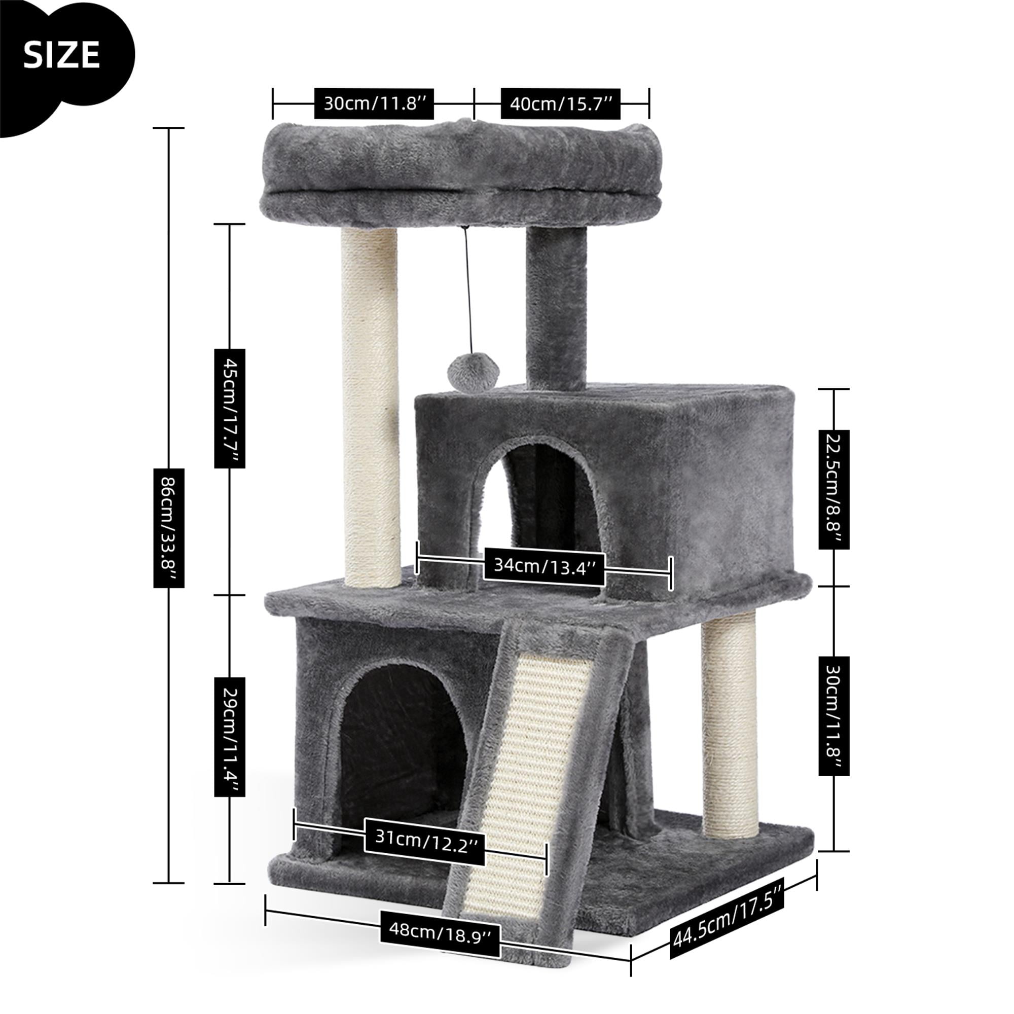 Kadyn 33" Multi-Level Cat Tree Tower Cat Condo with Scratching Posts, Jump Platform Top Perch, Hammock and Dangling Ball, Gray