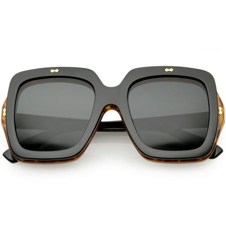 Oversize Flip Up Square Sunglasses Neutral Colored Lens Clear Lens 54mm (Black Tortoise / Smoke)