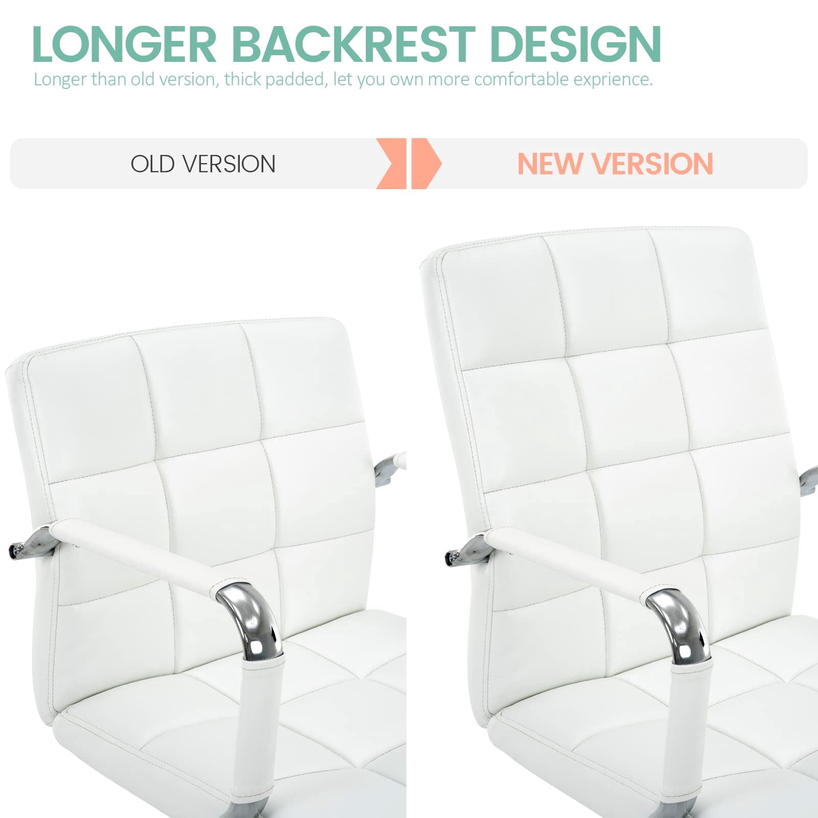 PU Leather Office Chair with Arms, Adjustable Height, Swivel Rolling Desk Chair, Mid-Back Upholstered Modern Chair for Home, Study, or Vanity, White