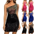 thumbnail image 1 of Mceream Robes à Paillettes Scintillantes pour Femmes Grande Taille, Robe Moulante à une Épaule, Robe Crayon Taille Haute, Soirée, Fête, Anniversaire, Cocktail, Mini-Robe, Noir m, 1 of 8