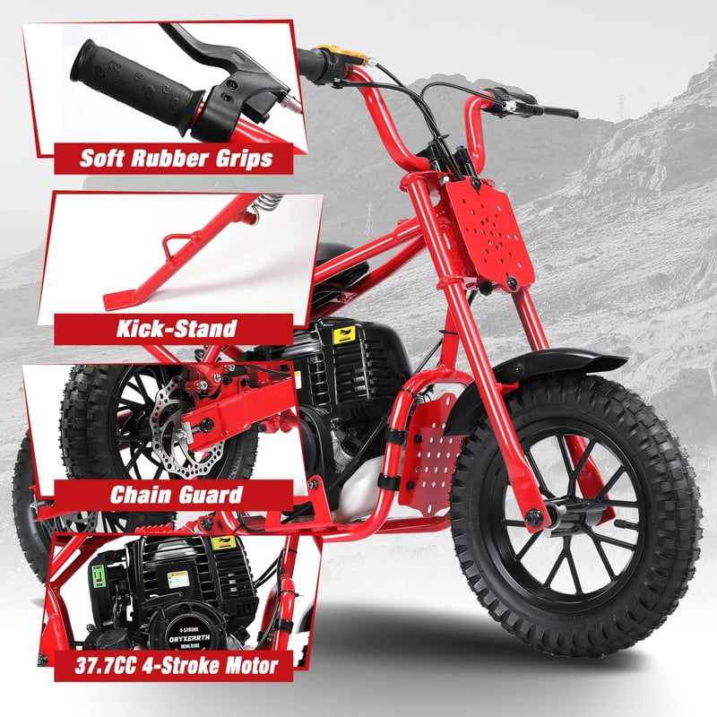 Oryxearth OGM37 Plus Mini Bike Gas Powered, 4-Stroke off Road Bike for Teens, Easy Pull Start, Red