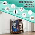 thumbnail image 5 of HUJHKIO Golf Bag Storage Organizer for Garage, Premium Wooden Golf Bags Rack with Wheels, Easy Assemble Golf Club Stand/Holder Suitable for Garage Home Simulator and Office, Brown, 5 of 7