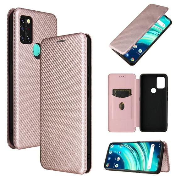 For UMIDIGI A9 Carbon Fiber Texture Horizontal Flip TPU PC PU Leather Case with Card Slot