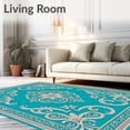 thumbnail image 2 of ODIKA 6'x9' Machine Washable Non-Slip Area Rug, Seaside Medallion Flow with Ornate Floral Motifs High Traffic Rug with Pad, Beige, 570753, 2 of 8