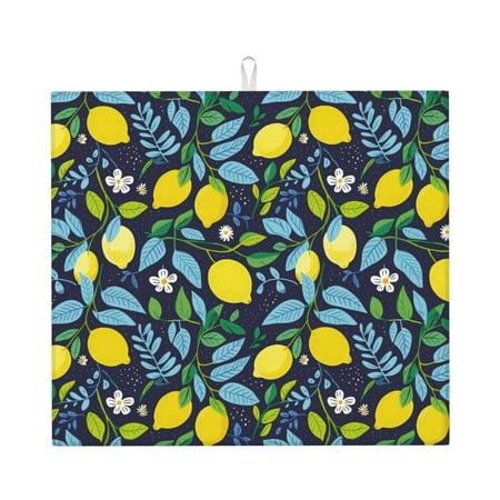 

Dish Drying Mats for Kitchen Counter - Lemon floral leaves print 16x18In Anti-Slip Absorbent Microfiber Drying Mat for Kitchen Counter Mat Dish Rack Mat with Hanging Loop