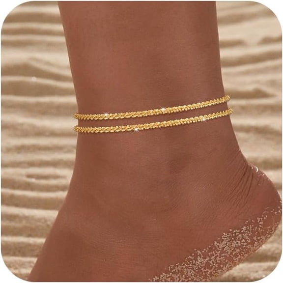 Ankle Bracelets for Women,14K Real Anklets Set Layered Anklets for Women Dainty Trendy Non Tarnish