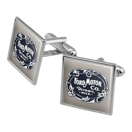 Ford Motor Company Vintage Logo Square Cufflink Set - Silver or Gold