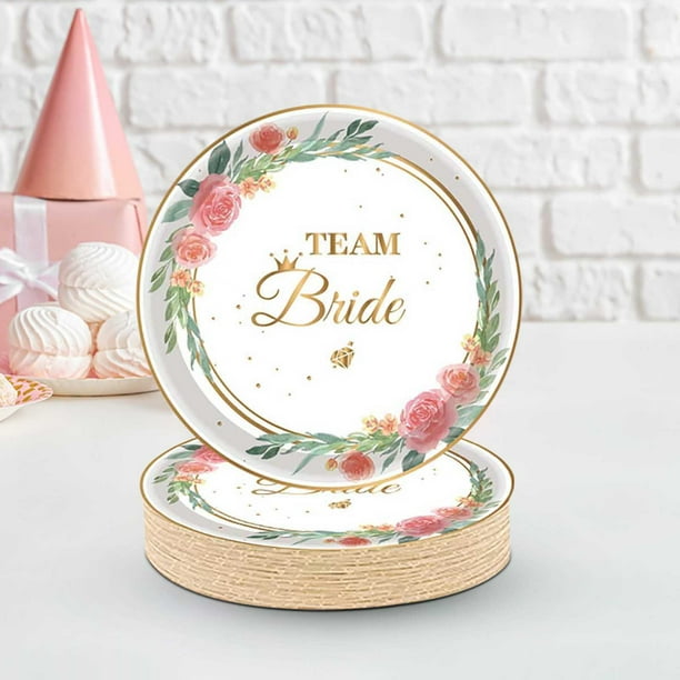 Juego de vajilla desechable con temática de fiesta de novia y flores, vajilla decorativa de papel, vajilla desechable