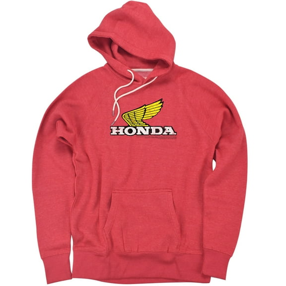 Honda Yellow Wing Logo Unisex Adult Slim Fit Pull-Over Heather Hoodie, Red, Small
