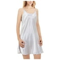 thumbnail image 1 of INSPIRE CHIC Women's Satin Slips Ruffles Hem Spaghetti Strap Plus Size Silky Camisole Nightgown Dress XL White, 1 of 5