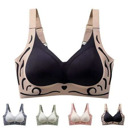 PRORMOOW Plus Size Bras for Women  Workout Bras for Women  Bras for Women Everyday Bras Novelty Plus Size Push Up Full Coverage Seamless Steel Ring Sports Gathering Fixing Cup Bra