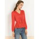 thumbnail image 3 of Allegra K Blusa Top Manga Larga Cuello En V Lazo Delantero Color Sólido Para Mujeres Naranja L, 3 of 6
