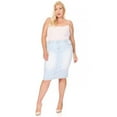 thumbnail image 2 of Be-Girl Women Plus Size Light Wash Denim Midi Skirt, Distressed Detail, Knee Length - SG-79006, 2 of 5
