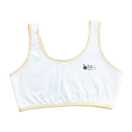 

Ziizwfa Puberty Girls Single Layer Underwear Cartoon Rabbit Contrast Color Training Bra Wide Straps Non-Padded Sport Tank Top