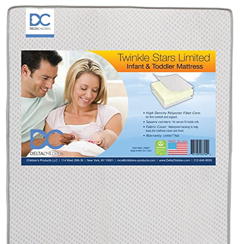 Delta Children Twinkle Stars Limited Premium Recycled Fiber Core Crib and Toddler Mattress - Airflow Cover - Waterproof - GREENGUARD Gold Certified - Trusted 7 Year Warranty - Made in USA