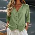 thumbnail image 6 of bovemsi Blouses for Women Dressy Casual Cotton Linen V Neck 3/4 Sleeve Button Down Color Shirts Cute Summer Tops, 6 of 6
